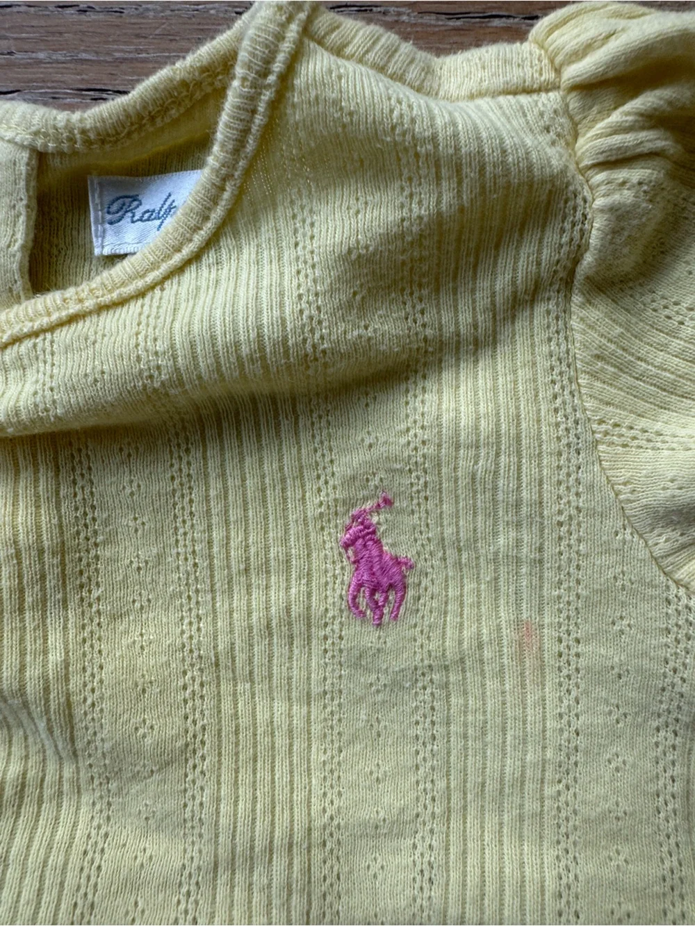 Ralph Lauren Yellow Knit Bodice Floral Ruffle Baby Romper